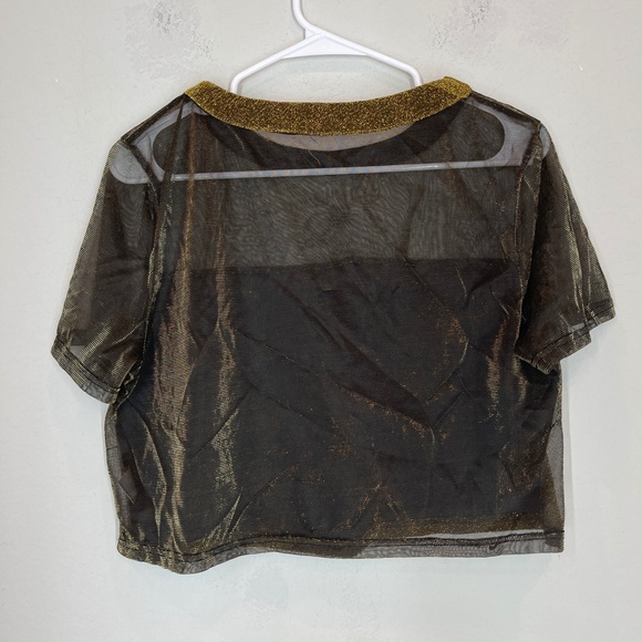 Essue Crop Top Women's L Gold Metallic Pullover Party Boy Trap Short Sleeve - Picture 4 of 12